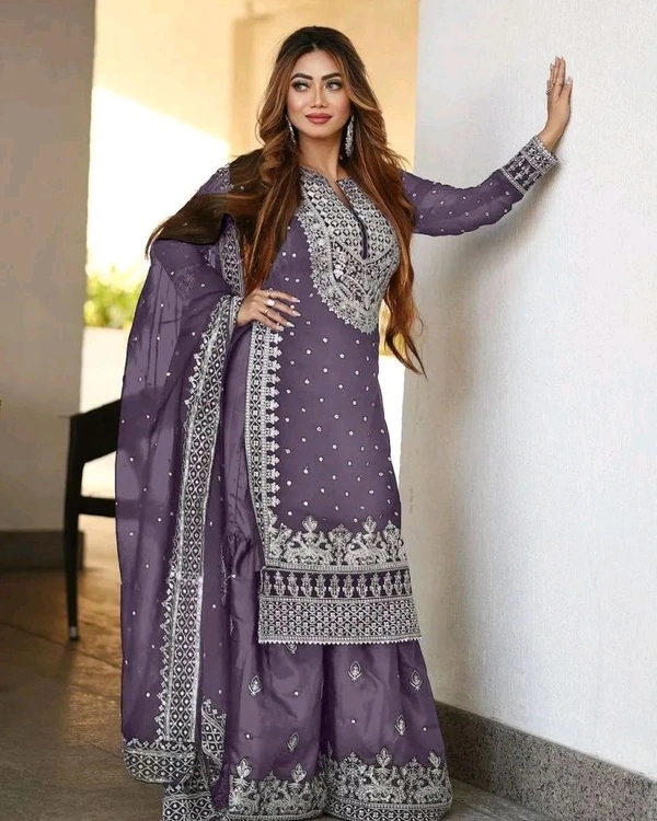 Decent Embroidery Sequence Work Black Color Sharara Suit - Kimberly, L