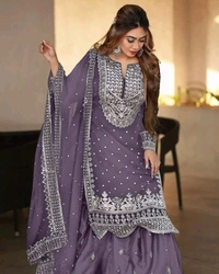 Decent Embroidery Sequence Work Black Color Sharara Suit - Kimberly, L