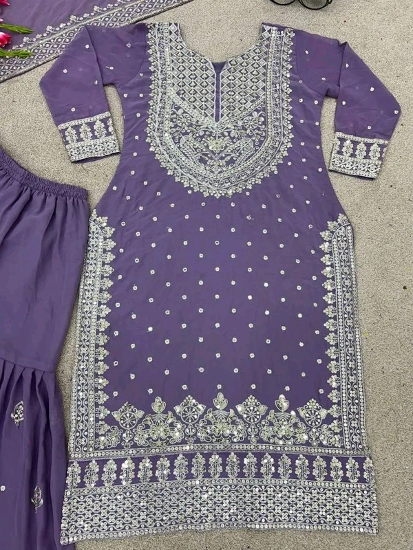 Decent Embroidery Sequence Work Black Color Sharara Suit - Kimberly, L