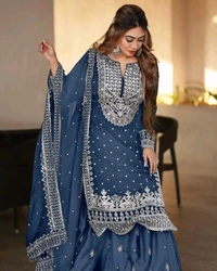 Decent Embroidery Sequence Work Black Color Sharara Suit - Chambray, L