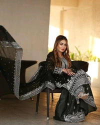 Decent Embroidery Sequence Work Black Color Sharara Suit - Black, M