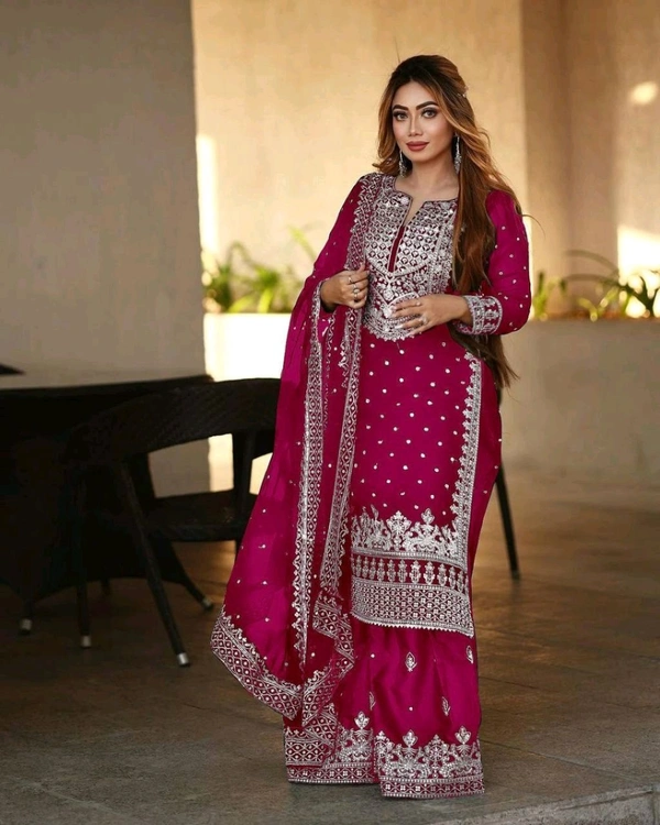 Decent Embroidery Sequence Work Black Color Sharara Suit - Paprika, M