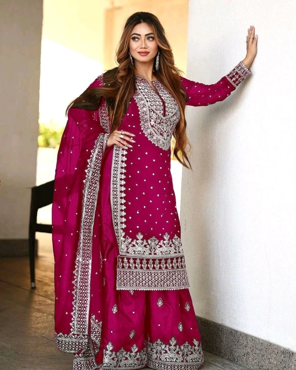 Decent Embroidery Sequence Work Black Color Sharara Suit - Paprika, M