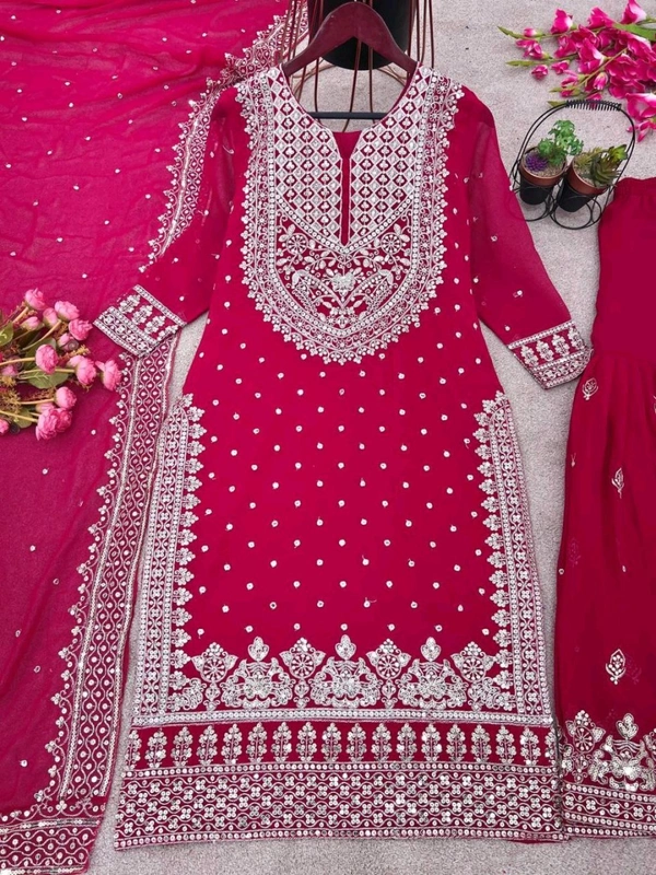 Decent Embroidery Sequence Work Black Color Sharara Suit - Paprika, M
