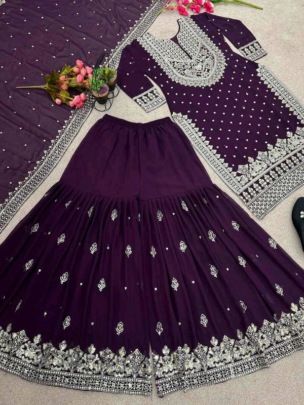 Decent Embroidery Sequence Work Black Color Sharara Suit - Revolver, M