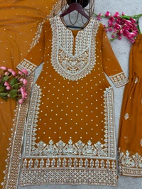 Decent Embroidery Sequence Work Black Color Sharara Suit - Brown, M