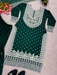 Decent Embroidery Sequence Work Black Color Sharara Suit - Deep Teal, M