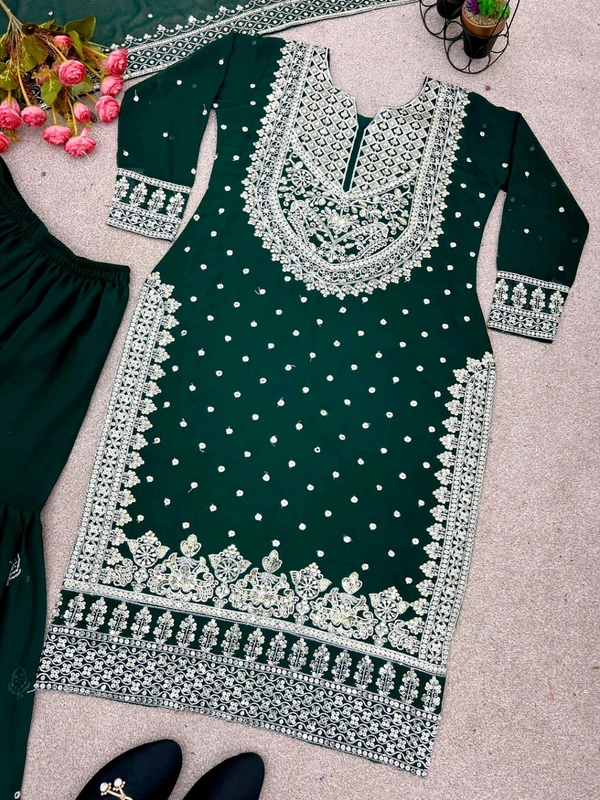 Decent Embroidery Sequence Work Black Color Sharara Suit - Deep Teal, M