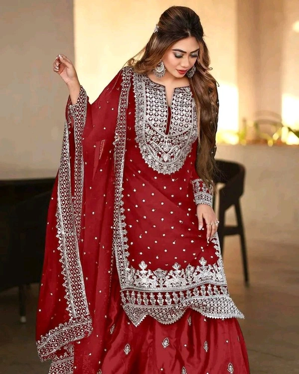 Decent Embroidery Sequence Work Black Color Sharara Suit - Monza, M