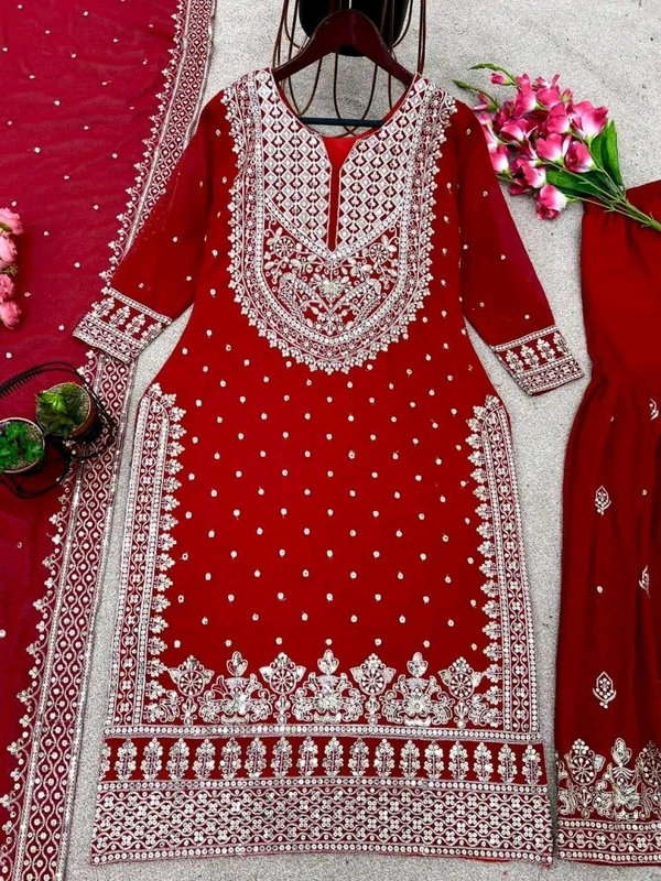Decent Embroidery Sequence Work Black Color Sharara Suit - Monza, M