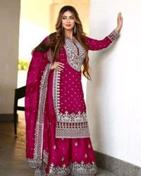 Decent Embroidery Sequence Work Black Color Sharara Suit - Paprika, XL