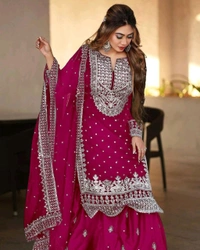 Decent Embroidery Sequence Work Black Color Sharara Suit - Paprika, XL