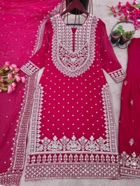 Decent Embroidery Sequence Work Black Color Sharara Suit - Paprika, XL