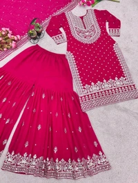 Decent Embroidery Sequence Work Black Color Sharara Suit - Paprika, XL