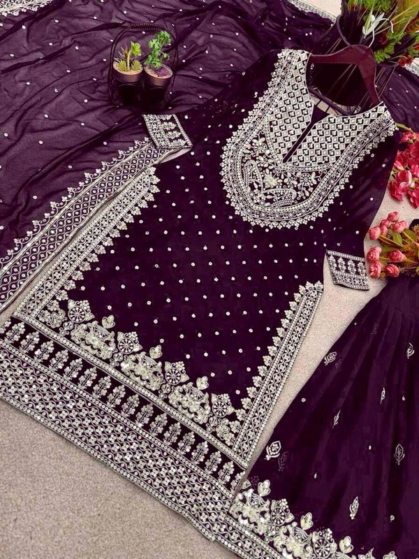 Decent Embroidery Sequence Work Black Color Sharara Suit - Revolver, XL