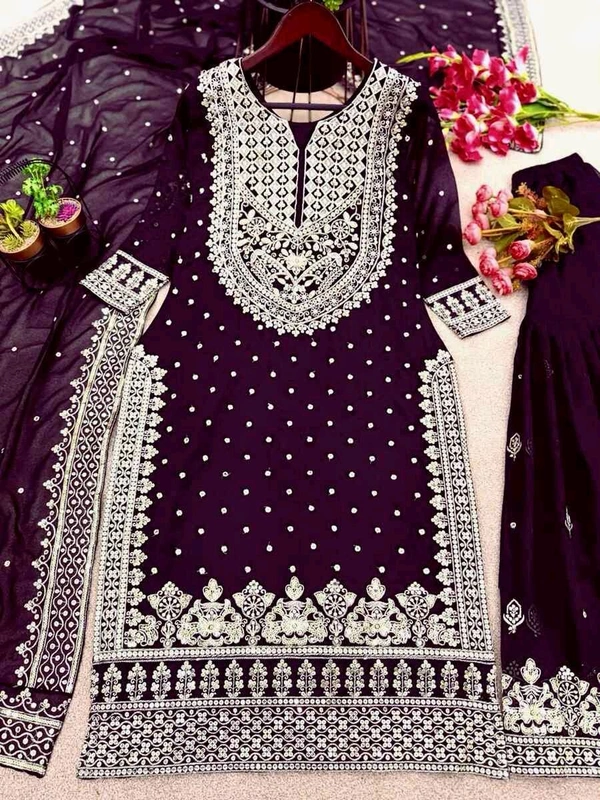 Decent Embroidery Sequence Work Black Color Sharara Suit - Revolver, XL