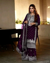 Decent Embroidery Sequence Work Black Color Sharara Suit - Revolver, XL