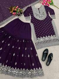 Decent Embroidery Sequence Work Black Color Sharara Suit - Revolver, XL