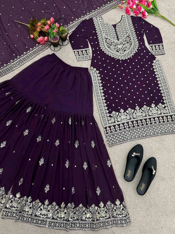 Decent Embroidery Sequence Work Black Color Sharara Suit - Revolver, XL