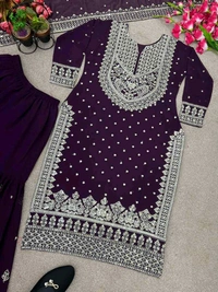 Decent Embroidery Sequence Work Black Color Sharara Suit - Revolver, XL