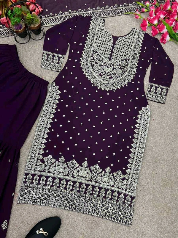 Decent Embroidery Sequence Work Black Color Sharara Suit - Revolver, XL