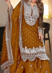 Decent Embroidery Sequence Work Black Color Sharara Suit - Brown, XL