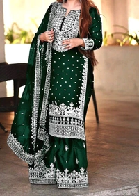 Decent Embroidery Sequence Work Black Color Sharara Suit - Deep Teal, XL