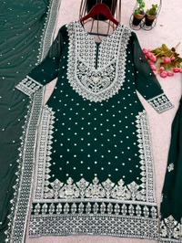 Decent Embroidery Sequence Work Black Color Sharara Suit - Deep Teal, XL