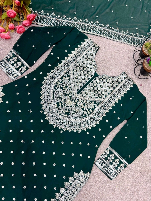 Decent Embroidery Sequence Work Black Color Sharara Suit - Deep Teal, XL