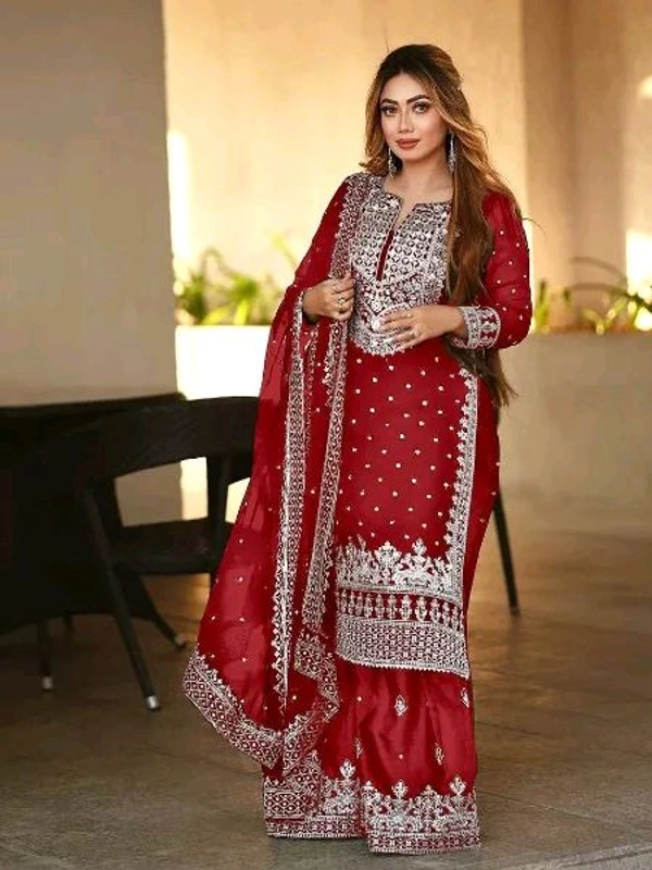 Decent Embroidery Sequence Work Black Color Sharara Suit - Monza, XL