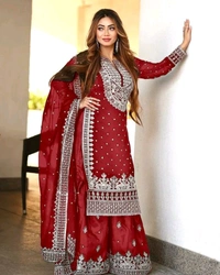 Decent Embroidery Sequence Work Black Color Sharara Suit - Monza, XL