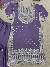 Decent Embroidery Sequence Work Black Color Sharara Suit - Kimberly, XL