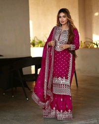 Decent Embroidery Sequence Work Black Color Sharara Suit - Paprika, XXL