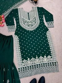 Decent Embroidery Sequence Work Black Color Sharara Suit - Deep Teal, XXL