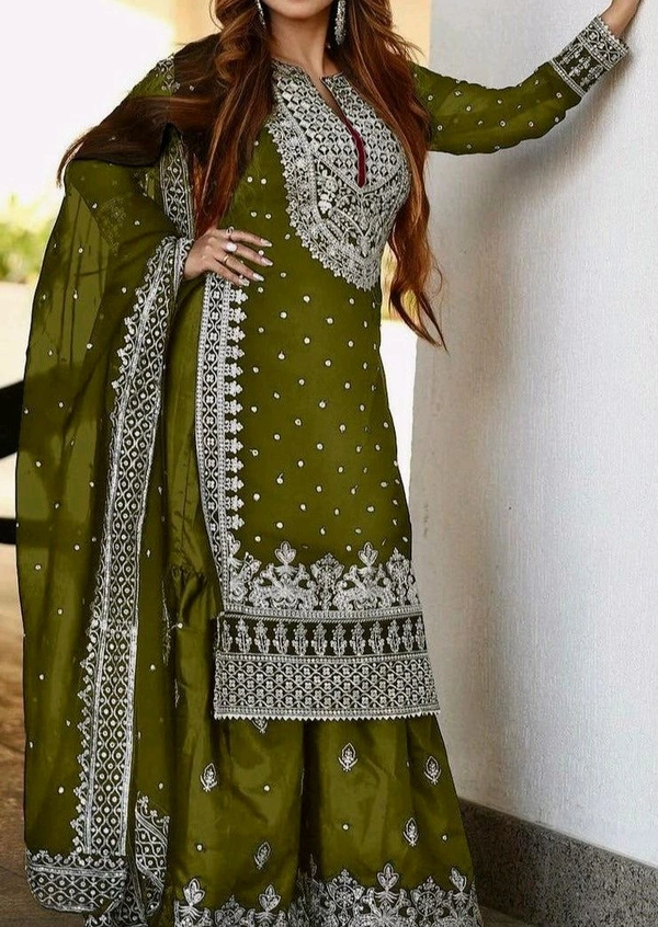 Decent Embroidery Sequence Work Black Color Sharara Suit - Woodland, XXL