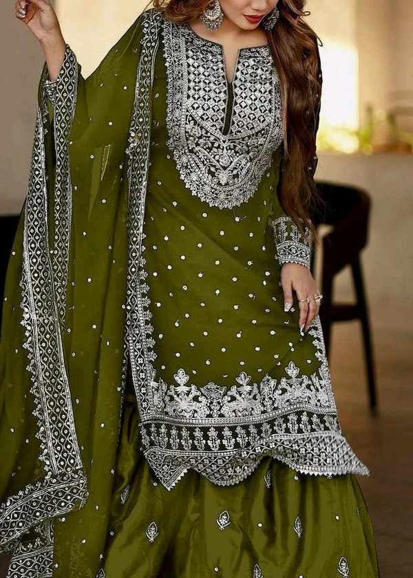 Decent Embroidery Sequence Work Black Color Sharara Suit - Woodland, XXL