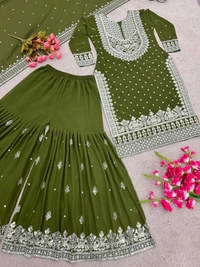 Decent Embroidery Sequence Work Black Color Sharara Suit - Woodland, XXL