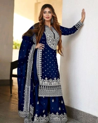 Decent Embroidery Sequence Work Black Color Sharara Suit - Stratos, XXL