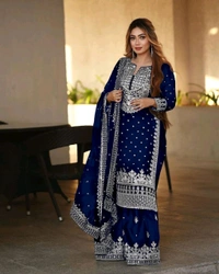 Decent Embroidery Sequence Work Black Color Sharara Suit - Stratos, XXL