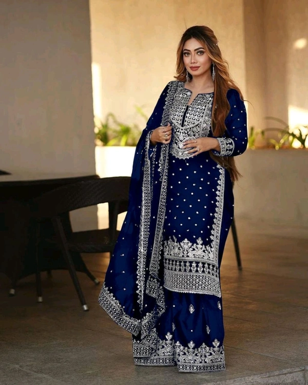 Decent Embroidery Sequence Work Black Color Sharara Suit - Stratos, XXL