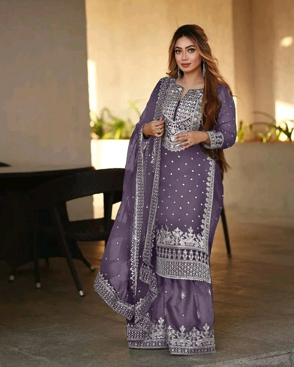 Decent Embroidery Sequence Work Black Color Sharara Suit - Kimberly, XXL
