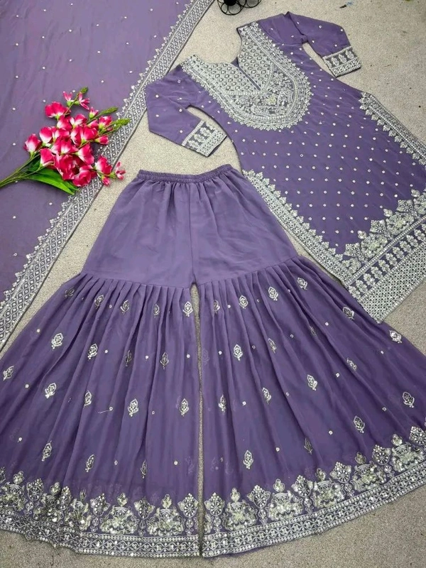 Decent Embroidery Sequence Work Black Color Sharara Suit - Kimberly, XXL