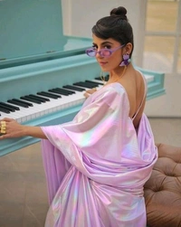 Metallic Glow Saree - Changing Colors at Every Curve - Bouquet, Free Size