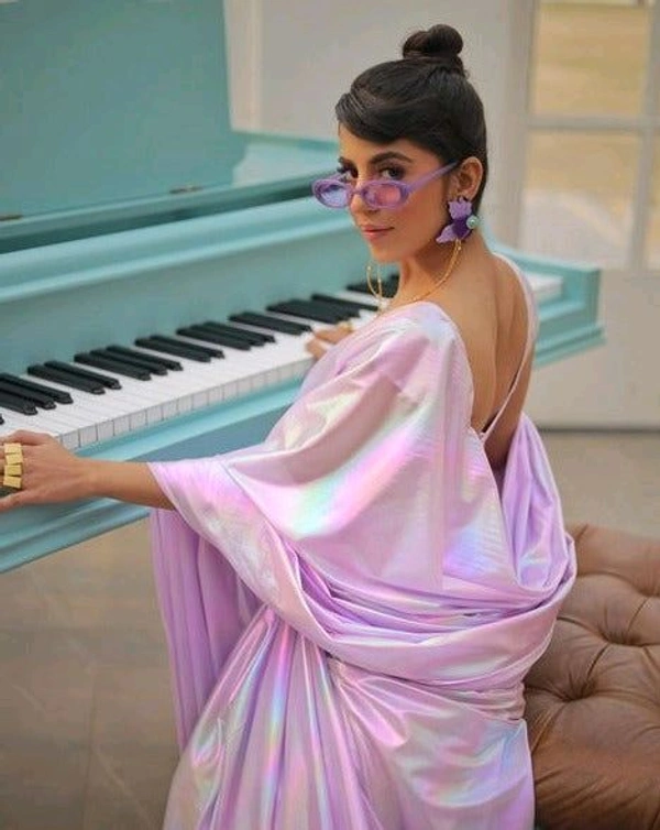 Metallic Glow Saree - Changing Colors at Every Curve - Bouquet, Free Size