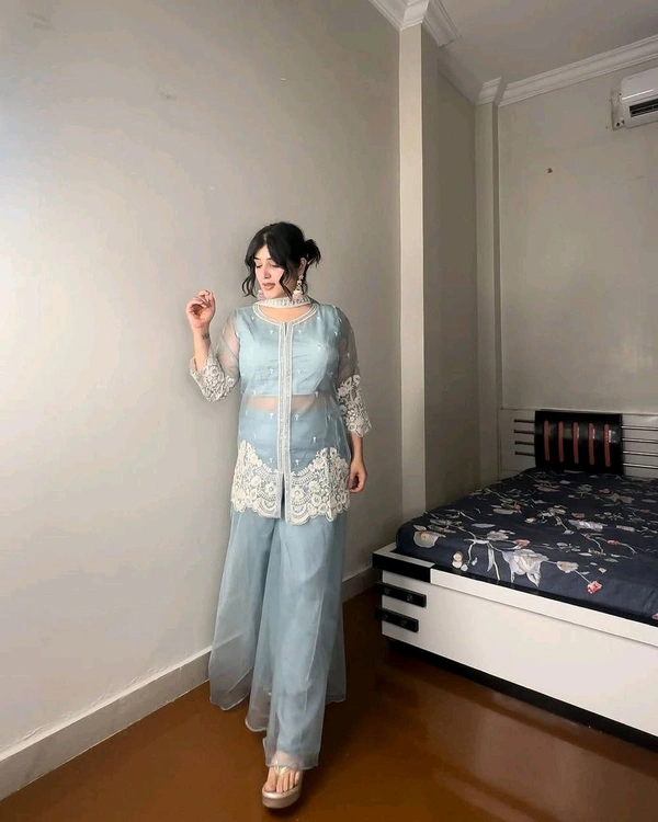 New Four Piece Indo-Western Outfit for the Trendy Wedding Season - Shadow Green, L