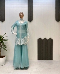 New Four Piece Indo-Western Outfit for the Trendy Wedding Season - Shadow Green, L