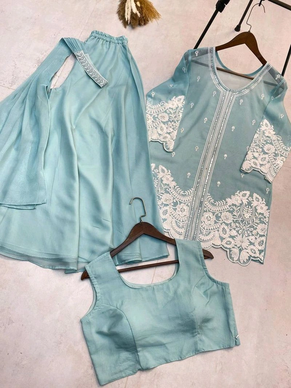 New Four Piece Indo-Western Outfit for the Trendy Wedding Season - Shadow Green, L