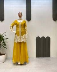 New Four Piece Indo-Western Outfit for the Trendy Wedding Season - Buddha Gold, L