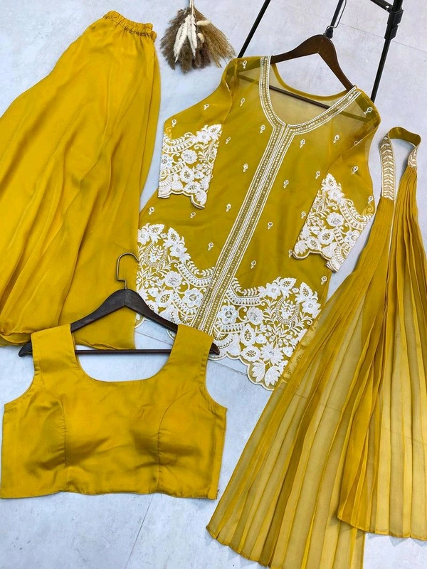 New Four Piece Indo-Western Outfit for the Trendy Wedding Season - Buddha Gold, M