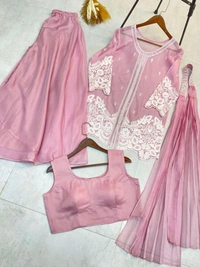 New Four Piece Indo-Western Outfit for the Trendy Wedding Season - Careys Pink, XL